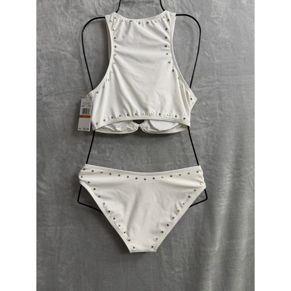 Michael Kors Women's Crepe Front Ring Studded Bikini Two Piece Sz S  $186